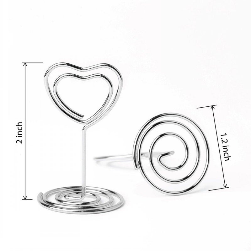 Jofefe 20pcs Mini Place Card Holder, Table Number Holders, Table Card Holders, Table Number Stands, Wire Table Picture Photo Holder Menu Clips for Wedding Favors with Heart Shaped (Silver) - Image 3